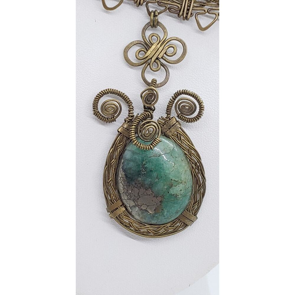 Vintage Necklace Aventurine Hematite Tribal Hand Wired Choker Dangle Pendant - Picture 5 of 12